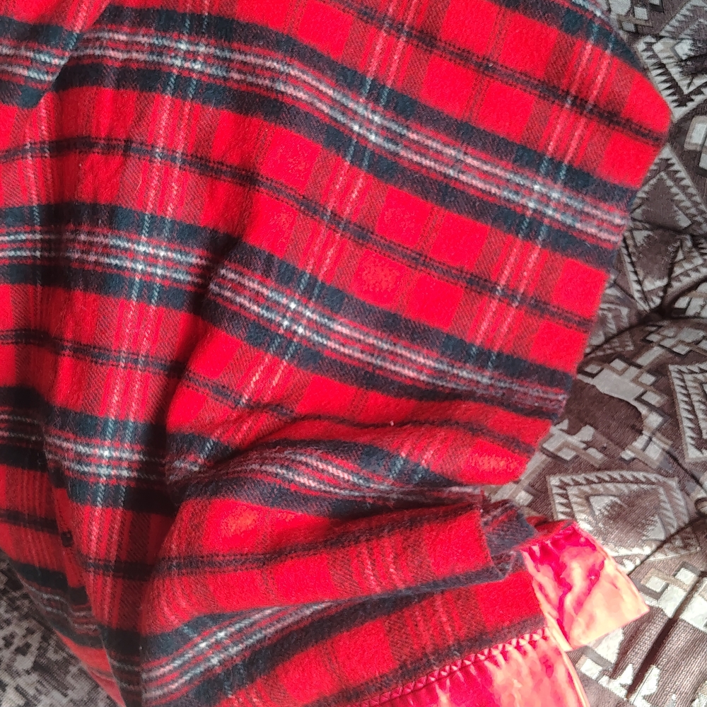 Pair Of Vintage Red Plaid Wool Blankets